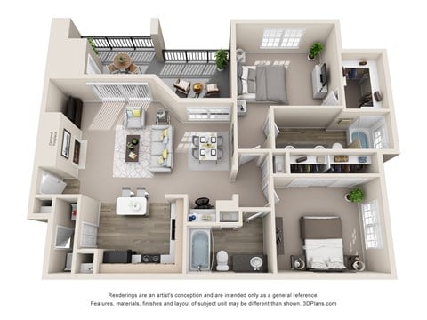 Floor plan for 2 beds, 2 baths, 1160 sqft